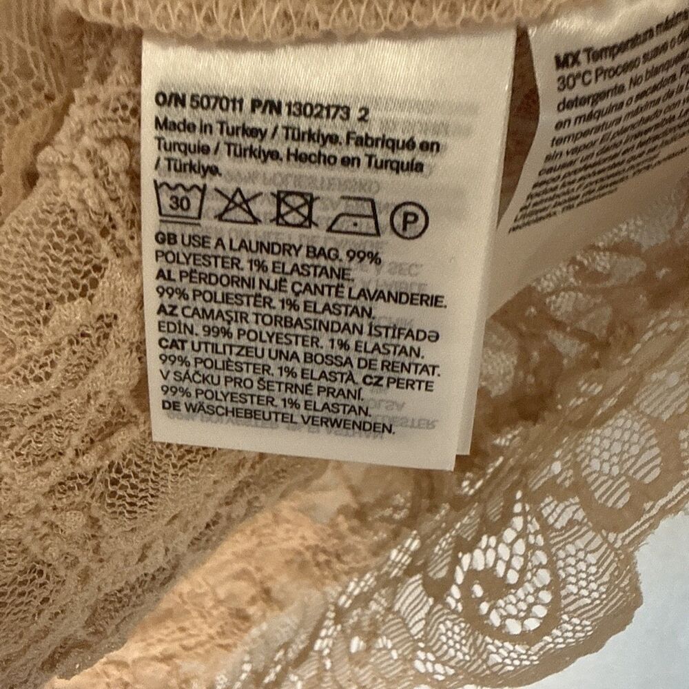 H&M BeigeNWT Sheer Lingerie Slip Dress M Lace Camisole Asymmetrical Hem Coquette - Picture 7 of 11